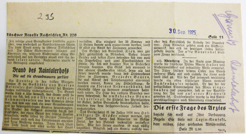 Der Brand des Reintalhospizes 1925 im Bericht der Münchner Neuesten Nachrichten