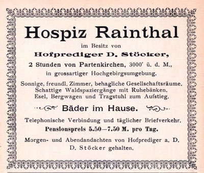 Eine Anzeige des christilichen Hospiz von 1905