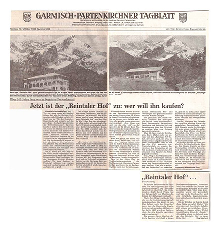 Der Artikel im Garmisch-Partenkirchner Tagblatt zum Reintalerhof