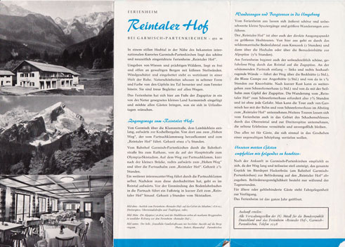 Innenseite des Prospekts zum Reintalerhof von 1950.