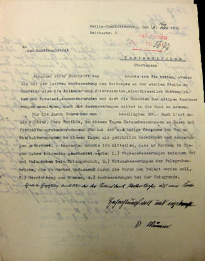 Schriftverkehr R. Mumm wegen Zufahrt Reintalerhof 1921